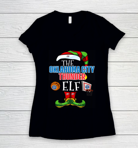 Oklahoma City Thunder Christmas ELF Funny NBA Women's V-Neck T-Shirt