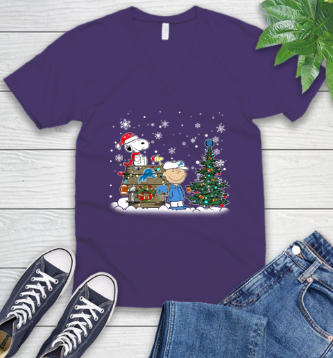 NFL Detroit Lions Snoopy Charlie Brown Christmas Football Super Bowl Sports V-Neck T-Shirt 9