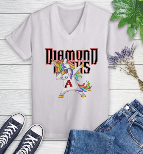 Arizona Diamondbacks MLB Baseball Funny Unicorn Dabbing Sports Women's V-Neck T-Shirt