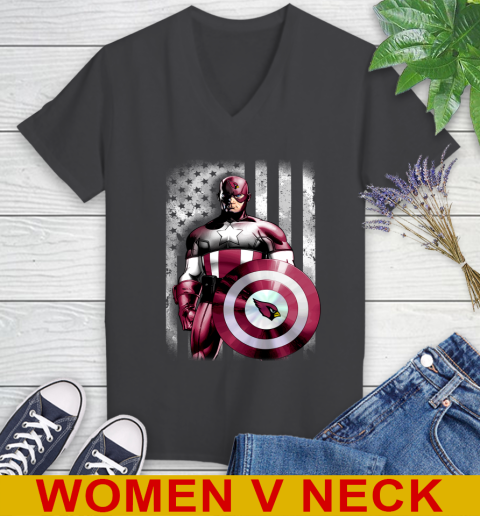 Arizona Cardinals NFL Football Captain America Marvel Avengers American Flag Shirt Women's V-Neck T-Shirt 8