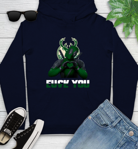 NBA Milwaukee Bucks Deadpool Love You Fuck You Basketball Sports Youth Hoodie 3