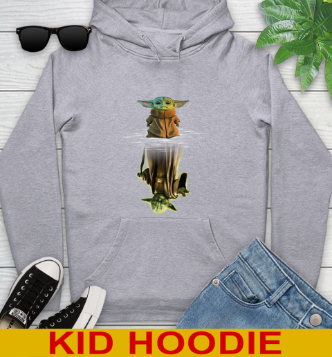 Mandalorian Baby Yoda star wars water reflection Youth Hoodie 6