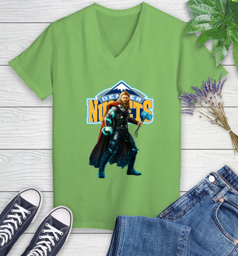 NBA Thor Avengers Endgame Basketball Denver Nuggets Women's V-Neck T-Shirt 11