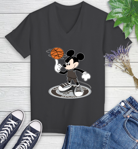 NBA Basketball San Antonio Spurs Cheerful Mickey Disney Shirt Women's V-Neck T-Shirt 7