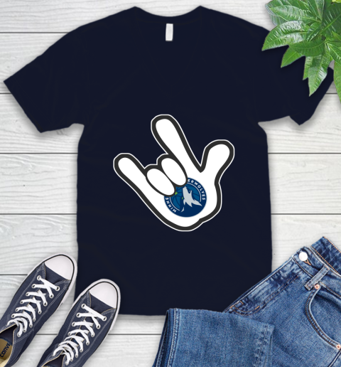 Minnesota Timberwolves NBA Basketball Mickey Rock Hand Disney V-Neck T-Shirt 3