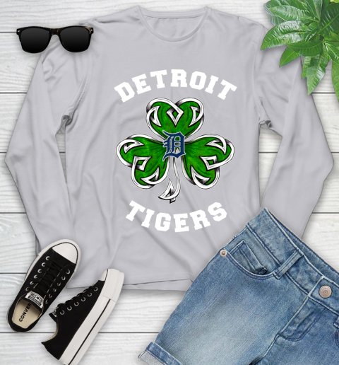 MLB Detroit Tigers Three Leaf Clover St Patrick's Day Baseball Sports Youth Long Sleeve 5