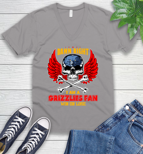 NBA Damn Right I Am A Memphis Grizzlies Win Or Lose Skull Basketball Sports V-Neck T-Shirt 3