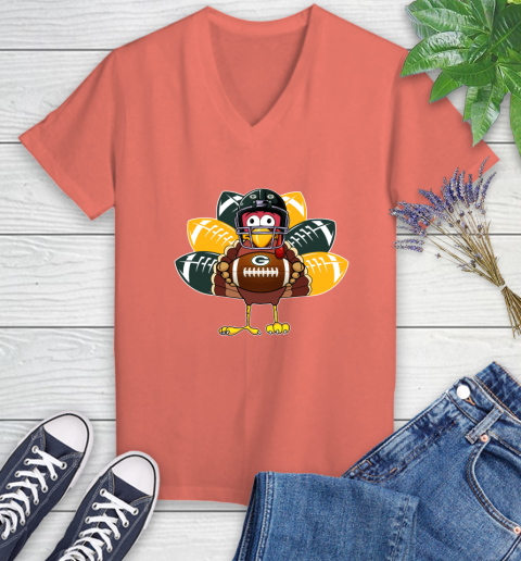 Green Bay Packers Turkey Thanksgiving Day Women's V-Neck T-Shirt 6