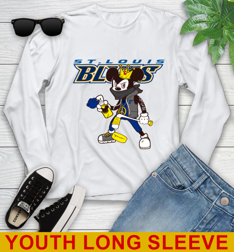 St.Louis Blues NHL Hockey Mickey Peace Sign Sports Youth Long Sleeve