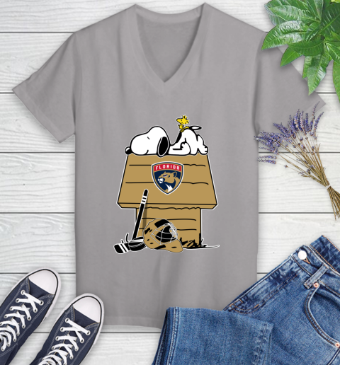Florida Panthers NHL Hockey Snoopy Woodstock The Peanuts Movie Women's V-Neck T-Shirt 4