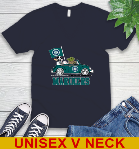 MLB Baseball Seattle Mariners Darth Vader Baby Yoda Driving Star Wars Shirt V-Neck T-Shirt 3