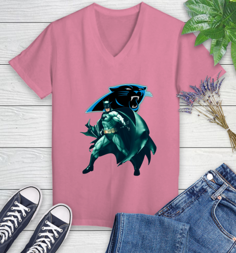 NFL Batman Football Sports Carolina Panthers Women's V-Neck T-Shirt 13