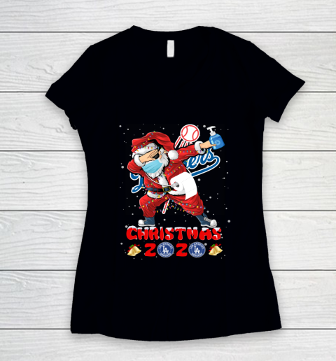 Los Angeles Dodgers Funny Santa Claus Dabbing Christmas 2020 MLB Women's V-Neck T-Shirt