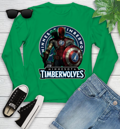 Minnesota Timberwolves NBA Basketball Captain America Thor Spider Man Hawkeye Avengers Youth Long Sleeve 6