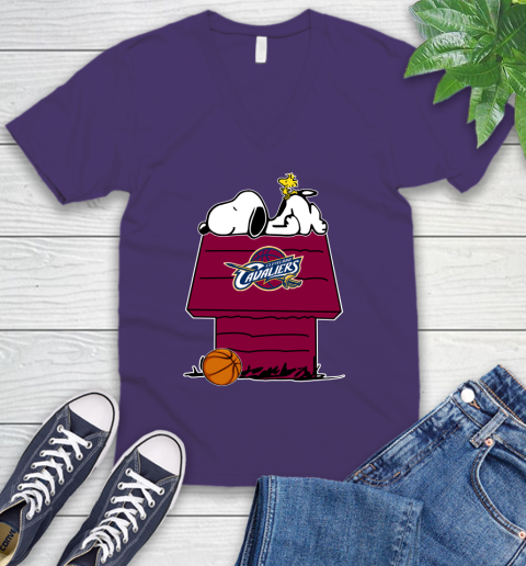Cleveland Cavaliers NBA Basketball Snoopy Woodstock The Peanuts Movie V-Neck T-Shirt 10