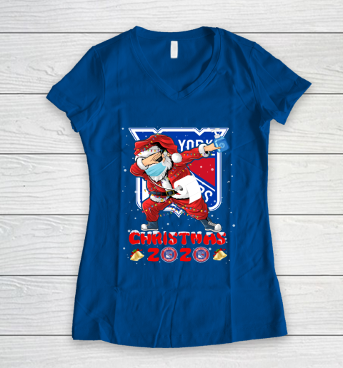 New York Rangers Funny Santa Claus Dabbing Christmas 2020 NHL Women's V-Neck T-Shirt 7