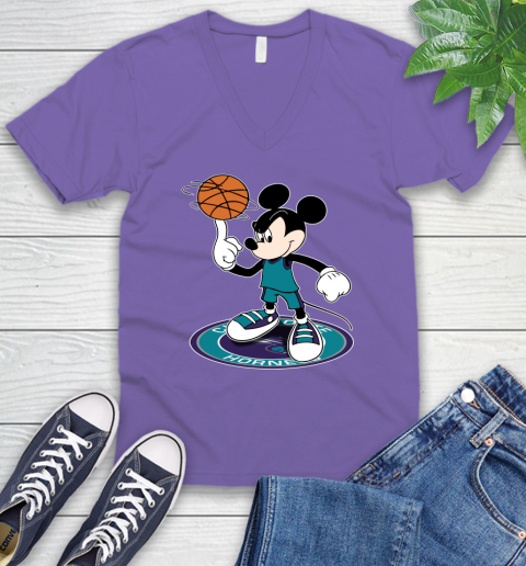 NBA Basketball Charlotte Hornets Cheerful Mickey Disney Shirt V-Neck T-Shirt 9