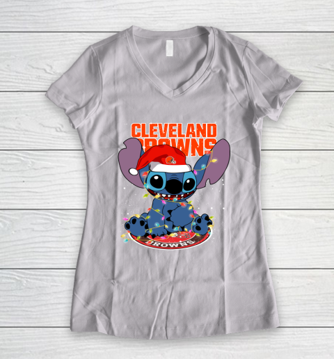 Cleveland Browns NFL Football noel stitch Christmas Women's V-Neck T-Shirt