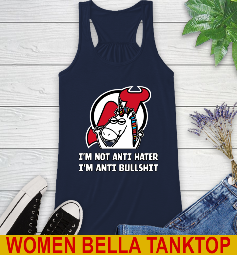 New Jersey Devils NHL Hockey Unicorn I'm Not Anti Hater I'm Anti Bullshit Racerback Tank 11