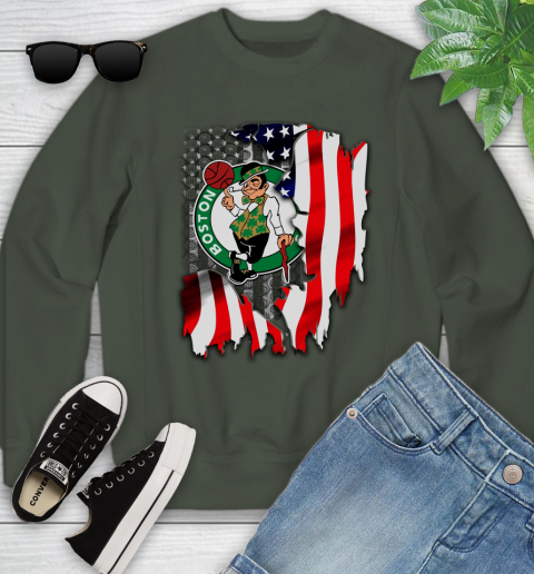 Boston Celtics NBA Basketball American Flag Youth Sweatshirt 9