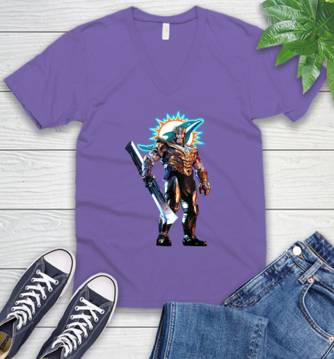 NFL Thanos Gauntlet Avengers Endgame Football Miami Dolphins V-Neck T-Shirt 10