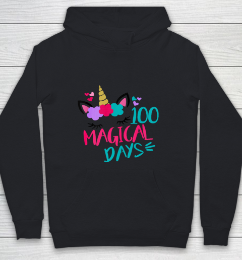 Kids 100 Magical Days Cute 100 Days of School Girls Unicorn Youth Hoodie