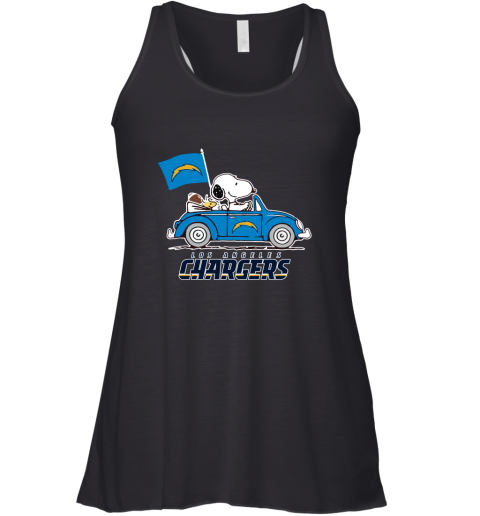 Snoopy And Woodstock Ride The Los Angeles Chargers Car NFL Racerback Tank
