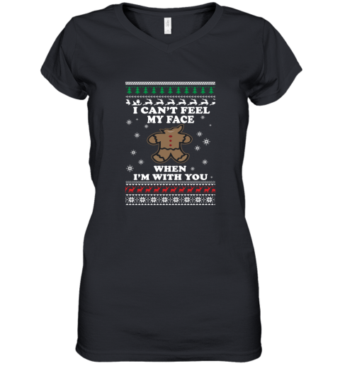 Gingerbread Christmas Sweater – I Can't Feel My Face Women's V-Neck T-Shirt