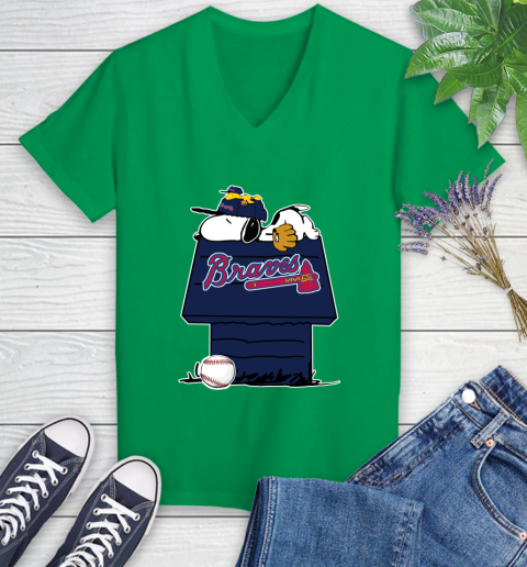 MLB Atlanta Braves Snoopy Woodstock The Peanuts Movie Baseball T Shirt Women's V-Neck T-Shirt 5
