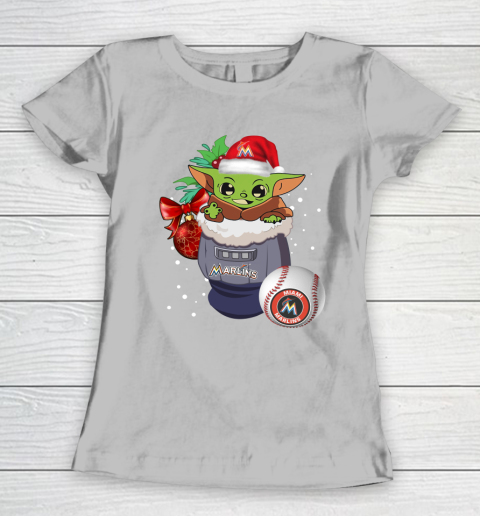Miami Marlins Christmas Baby Yoda Star Wars Funny Happy MLB Women's T-Shirt 6