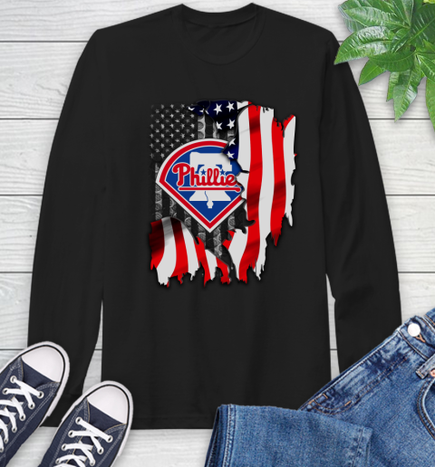 Philadelphia Phillies MLB Baseball American Flag Long Sleeve T-Shirt