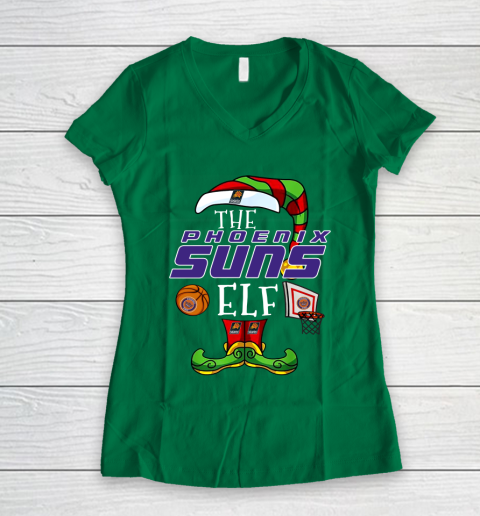 Phoenix Suns Christmas ELF Funny NBA Women's V-Neck T-Shirt 3