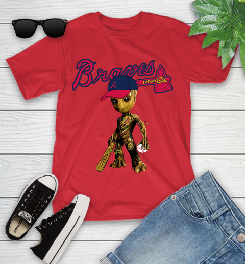 MLB Atlanta Braves Groot Guardians Of The Galaxy Baseball Youth T-Shirt 22