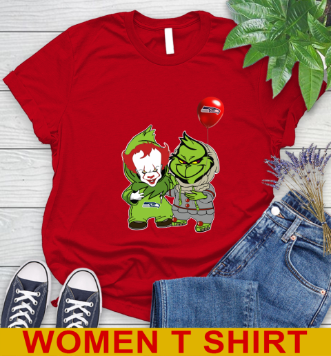 Seattle Seahawks Baby Pennywise Grinch Christmas NFL Football Women's T-Shirt 10