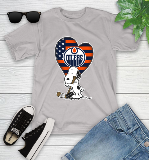 Edmonton Oilers NHL Hockey The Peanuts Movie Adorable Snoopy Youth T-Shirt 12