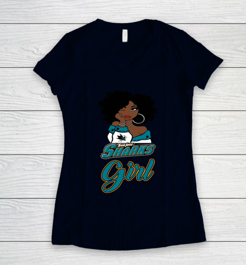 San Jose Sharks Girl NHL Women's V-Neck T-Shirt 3