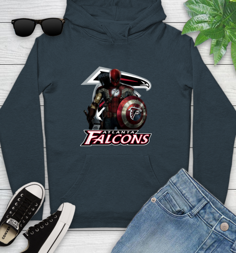 NFL Captain America Thor Spider Man Hawkeye Avengers Endgame Football Atlanta Falcons Youth Hoodie 8