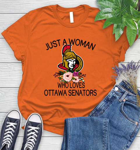 NHL Just A Woman Who Loves Ottawa Senators Hockey Sports Women's T-Shirt 2