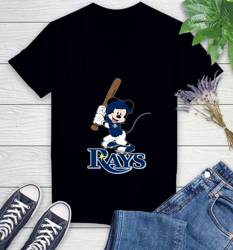 MLB Baseball Tampa Bay Rays Cheerful Mickey Mouse Shirt Women's V-Neck T-Shirt