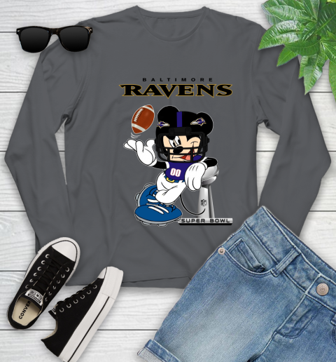 NFL Baltimore Ravens Mickey Mouse Disney Super Bowl Football T Shirt Youth Long Sleeve 8
