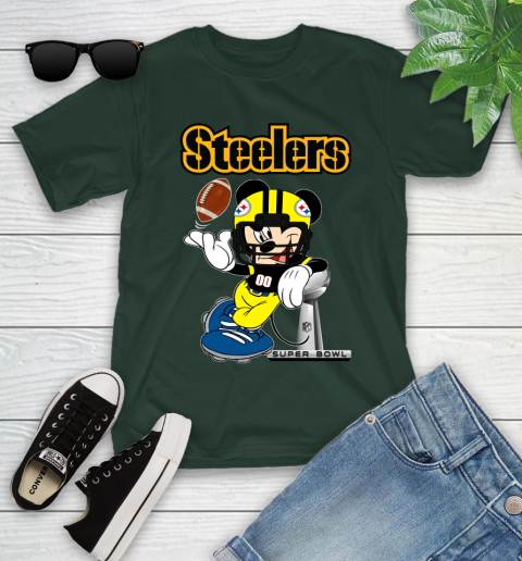 NFL Pittsburgh Steelers Mickey Mouse Disney Super Bowl Football T Shirt Youth T-Shirt 5