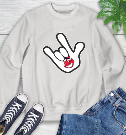 Cleveland Indians MLB Baseball Mickey Rock Hand Disney Sweatshirt