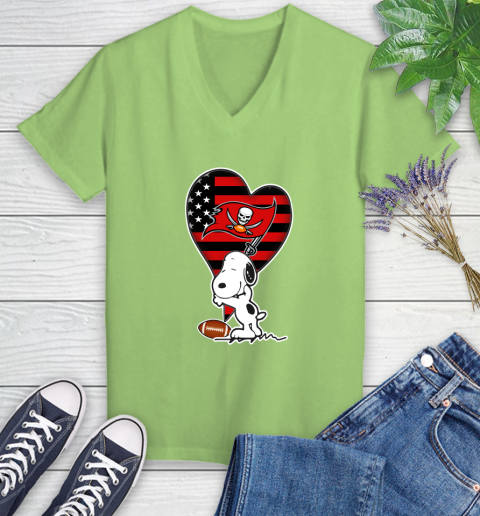 Tampa Bay Buccaneers NFL Football The Peanuts Movie Adorable Snoopy Women's V-Neck T-Shirt 11
