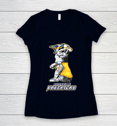 NHL My Cat Loves Nashville Predators Hockey Women's V-Neck T-Shirt 2