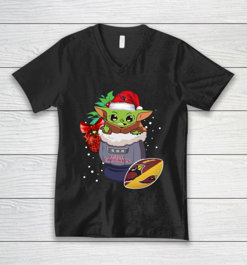 Arizona Cardinals Christmas Baby Yoda Star Wars Funny Happy NFL V-Neck T-Shirt