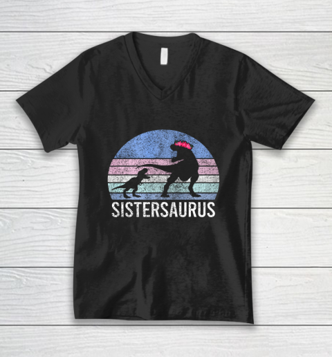 Sister sis Santa Gift Christmas Xmas Dinosaur V-Neck T-Shirt