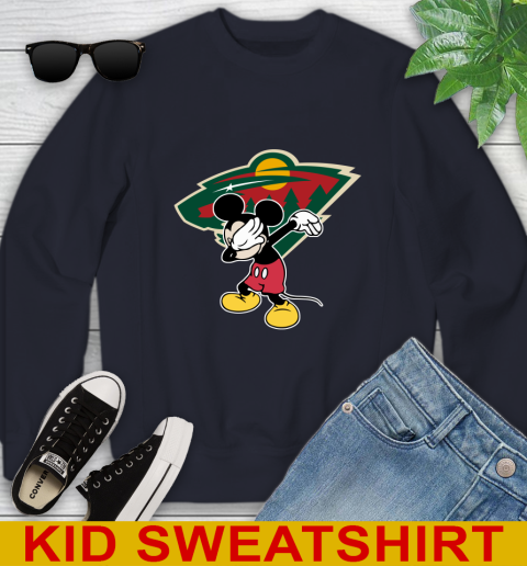 Minnesota Wild NHL Hockey Dabbing Mickey Disney Sports Youth Sweatshirt 3