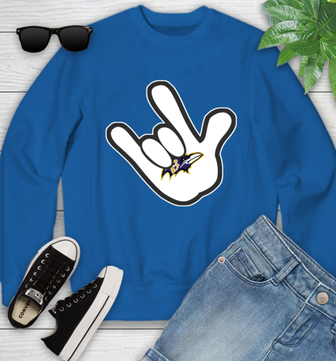 Baltimore Ravens NFL Football Mickey Rock Hand Disney Youth Sweatshirt 8