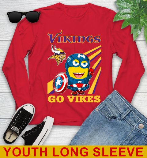 NFL Football Minnesota Vikings Captain America Marvel Avengers Minion Shirt Youth Long Sleeve 11
