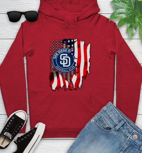 San Diego Padres MLB Baseball American Flag Youth Hoodie 12